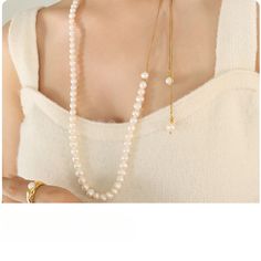 Style: Female Material: Titanium Steel, Freshwater Pearl Pearl Type: Cultured Pearl Color: White Pearl Shape: Irregular Necklace Length: 106cm White Pearl Long Necklace With Clavicle Chain, Pearl White Long Necklace With Clavicle Chain, Adjustable White Pearl Necklace With Chain, Pearl Lariat With Chain Detail Jewelry, Pearl Lariat Chain Jewelry, Pearl Lariat Jewelry With Chain Detail, White Lariat Chain Jewelry, Pearl Lariat Necklace With Chain, White Adjustable Pearl Necklace