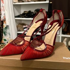 Cristian Louboutin Red High Heels, Perfect For The Holidays! In Perfect Condition. Red Patten Leather Boots, Louboutin High Heels, Red Bottom Heels, Red Louboutin, Red High Heels, Red Bottom, Designer Pumps, Cute Heels, Red High