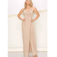 Make An Appearance So Unforgettable In The Let Me Love You Wrap Maxi Dress. Made With A Surplice V-Neckline. It Has A Wrapped Bodice With Slender Shoulder Straps That Crisscross At The Back. 97% Polyester, 3% Spandex. Model Is 5' 7" Tall, 32" Chest, 24" Waist And Wearing A Small Chic V-neck Surplice Neckline Dress For Dinner, Chic V-neck Dress With Surplice Neckline For Dinner, Chic V-neck Surplice Dress For Dinner, Beige V-neck Maxi Dress, Chic Beige V-neck Maxi Dress, Dressy V-neck Wrap Dress For Date Night, Elegant V-neck Maxi Dress For Brunch, Chic Beige Wrap Dress With Surplice Neckline, Summer Beige Maxi Dress For Dinner