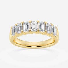 2 ctw Emerald Lab Grown Diamond Seven-Stone Anniversary Band 14K Yellow Gold, FG, VS2 Emerald Cut Wedding Band, Future Engagement Rings, Emerald Cut Moissanite, Wedding Anniversary Rings, Half Eternity Band, Emerald Stone, Anniversary Bands, Ring Diamond, Emerald Cut Diamonds