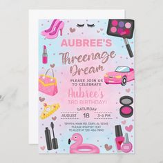 this is an image of a birthday party card for someone's 30th birthday with makeup and accessories on it