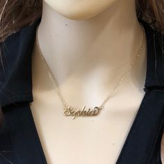 Description: 925 Sterling Silver Gold Plated Name Plate Necklace - Sophia Item No.: C01 Metal Type: Guaranteed .925 Sterling Silver With Stamped 925 Finish: 24k Gold Over Sterling Silver Measurement: 18 Inches Brand New With Box Elegant Sterling Silver Nameplate Necklace, Elegant Silver Nameplate Necklace, Classic Silver Name Necklace For Formal Occasions, Elegant Silver Nameplate Custom Necklace, Formal Sterling Silver Hallmarked Name Necklace, Nickel Free Sterling Silver Name Necklace, Nickel-free Sterling Silver Name Necklace, Classic Sterling Silver Name Necklace, Dainty Silver Nameplate Custom Necklace