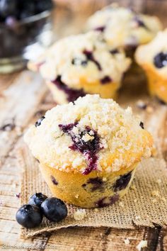 some blueberry muffins are sitting on a table