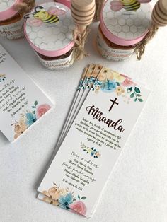 the wedding stationery is laid out on the table