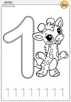 the number one coloring page with a cartoon giraffe