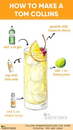 how to make a tom collins cocktail with lemons and ginger syrup for the perfect summer drink