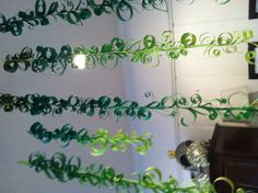 green streamers are hanging from the ceiling