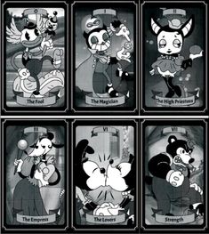 cartoon characters are shown in black and white, with the caption's above them