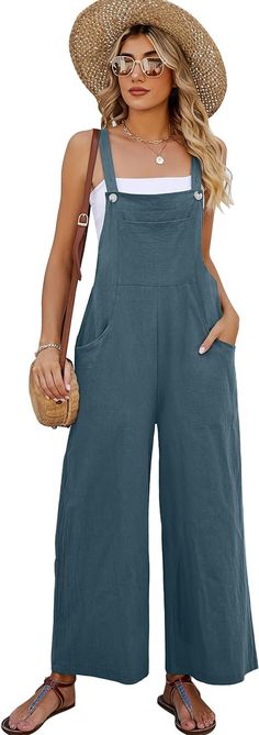 PRICES MAY VARY. XS=US2-4, S=US6-8, M=US10, L=US12, XL=US14-16, 2XL=US18-20, 3XL=US22. Cotton overalls women, high-quality cotton and linen made of light, soft, breathable, overalls women, super cute and comfortable. Features: Casual baggy cotton linen overalls jumpers bib pants for women, loose fit, adjustable shoulder straps, three button holes, designed to be fastened to the top with internal and external buckles. Design: Womens fashion baggy overalls, square neckline, one breast pocket and t Fall Overalls, Baggy Fashion, Loose Fit Jumpsuit, Baggy Jumpsuit, Loose Romper, Overalls Casual, Linen Overalls, Jumpsuit Fall, Wide Leg Romper