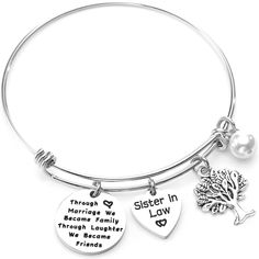 PRICES MAY VARY. ❤Gifts for Sister in Law Bracelet❤-Perfect gift for your special sister in law on birthday, wedding, christmas, or family reunion celebration. It is also a special Friendship keepsake gift to give to your sister in law, sister of the Groom/bride or Bridesmaid. ❤Premium Material❤- Made of high quality 316L stainless steel, it is lead free, nickel free and hypoallergenic, it doesn’t rust, change color or tarnish. We use firmer, stronger and thicker o-rings to connect charms to the Aunt Gifts From Niece, Gifts For Sister In Law, Sister Of The Groom, Christmas Wedding Gifts, Christmas Gifts For Sister, Sister Bracelet, New Grandma, Wire Bangles, Professional Jewelry