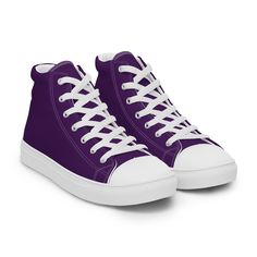 Men's Deep Purple high top canvas shoes, Purple Sneakers Step up your shoe game with the High Top Canvas Shoes. These handmade, trendy shoes are sure to spice up your outfit. Get yours now! * 100% polyester, canvas upper side * Ethylene-vinyl acetate (EVA) rubber outsole * Breathable lining, soft insole * Faux leather toe cap * White laces * Padded collar, lace-up front * Blank product sourced from China Important: This product is available in the following countries: United States, Canada, Aust Cotton High-top Custom Sneakers For Streetwear, High-top Cotton Custom Sneakers For Streetwear, Sporty Purple Cotton Sneakers, Custom Mid-top Canvas Sneakers, Mid-top Canvas Sneakers With White Sole, White Sole Mid-top Canvas Custom Sneakers, Custom Mid-top Canvas Sneakers With White Sole, Trendy Cotton High-top Sneakers, Cotton High-top Sneakers