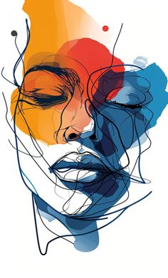 a woman's face with colorful lines and shapes on it, as if she is in