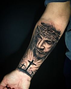 Nice Forearm Tattoos For Men, Cross Forearm Tattoo, Jesus Forearm Tattoo, Jesus Tattoo Sleeve, Religious Tattoo Sleeves, Crucifix Tattoo, Half Sleeve Tattoos Forearm, Christian Sleeve Tattoo, Cross Tattoo For Men