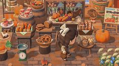 an animal is standing in the middle of a store filled with food and other items