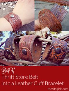 the leather cuff bracelet is made with hand tooled leather