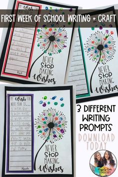 three different writing activities for the first week of school