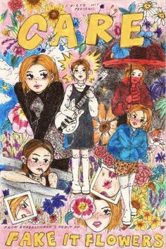 a drawing of some girls with flowers on it