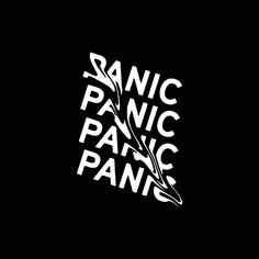 the logo for panic panic panic is shown in white on a black background with an arrow