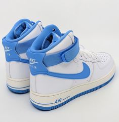 Nike Air Force 1 High Retro OG University Blue Women's Size 7.5 DX3805-100 New AF1 Deadstock Sneakers Product Details:  *Brand-new with original Nike Air Force 1 AF1 shoebox. No shoebox top/lid. Replacement shoebox paper *Women's Size 7.5 (Men's Size 6; Youth Size 6Y)  *Style: DX3805 100  *Retro aged look throughout midsole *Colorway: White/University Blue/Sail/Off White *Shoebox Condition: New/Good condition  *Retro aged look throughout midsoles *100% Authentic Nike Air AF1 shoes Item Condition Air Force 1 Shoes Women, White And Blue Nike Shoes, Nike Shoes Air Force Blue, Blue And White Air Force 1, Nike Air Force 1 Blue For Sports, Blue Nike Air Force 1 For Streetwear, Nike Air Force 1 Blue And White, Air Force Shoes, Af1 Shoes