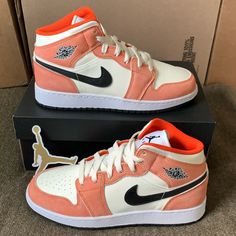 Jordan 1 Mid Gs ‘Orange Suede’ Size: Big Kids 6y/Women’s 7.5 Condition: Brand New Deadstock In The Box With Proof Of Purchase From Nike (See Last Pic). Sku: Dv1336-800 From A Smoke-Free Home. Will Ship Out To The Buyer Double Boxed, Same Or Next Day After Purchased. Nike Jordan Orange, Jordans Orange, Orange Jordan Ones, Sporty Orange High-top Jordan Shoes, Jordan 1 Mid Barely Orange, Jordan 1 Mid Women, Jordan Orange, Orange Jordan, Jordan 12 Black