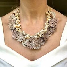 Beige Crochet Collar, Choker Necklace, Boho Hair piece, Natural Stone Oya Collar | eBay Crochet Collars, Summer Choker, Crochet Choker, Crochet Necklace Pattern, Short Pendant Necklace, Vintage Headpiece, Shorts Crochet, Beige Crochet, Boho Hair