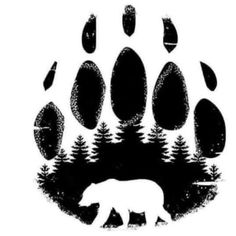 an animal's paw print with trees and rocks in the shape of a bear