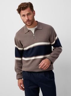 Polo Shirt Collar, Knit Stripes, Polo Knit, Shawl Collar Sweater, Polo Men, Sweaters And Cardigans, Shawl Cardigan