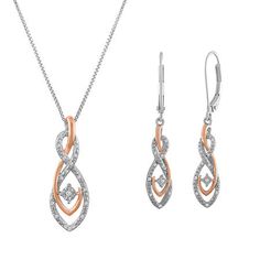 Included: 1 Pair of Earrings, 1 Pendant(s)Features: Quick Ship, In A Gift BoxDiamond Clarity: I3Earring Back: Lever BackJewelry Closure: Spring Ring ClaspStone Cut: RoundDiamond Color: I-JMetal Color: WhiteChain Length: 18 InchEarring Length: 17.5mmEarring Width: 6.5mmPendant Length: 22mmPendant Width: 8.3mmRounded Carat Weight: 1/10 Ct. T.w.Chain Construction: BoxCare: Wipe CleanAuthenticity: Natural DiamondBirthstone: April BirthstoneMetal: 14k Rose Gold Over Silver, Sterling SilverNecklace Ty Dancing Diamond, Silver Jewelry Set, Silver Jewellery Sets, Back Jewelry, Photo Jewelry, White Diamond, Diamond Pendant, Sterling Silver Chains, Jewelry Set