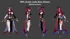 three different views of an animated character from the video game personaia lady bow chase