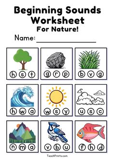 the beginning sounds worksheet for nature with pictures and words to help students learn how to