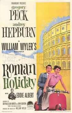 an old movie poster for the film roman holiday with two people riding on a motorcycle