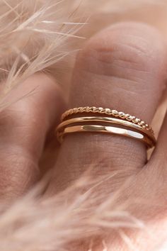 Your favorite solid gold stacker rings are now sold in a perfect little set! The Bold Stacker Pack includes the Glimmer Ring, Bare Gold Stacker and Twist Ring to create an effortless stack. #considerthewldflwrs #ringstack #goldjewelry #finejewelry Stackable Recycled Gold Promise Rings, 14k Gold Stackable Toe Rings, Stackable Double Band Rings For Gifts, Stackable Rose Gold Midi Rings In Recycled Gold, Double Band Stackable Everyday Bands, Stackable Midi Rings In Recycled Gold, Everyday Recycled Gold Stackable Rings, Everyday Double Band Stackable Bands, Fine Jewelry Stackable Gemstone Rings