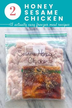 sesame honey chicken is packaged in a bag