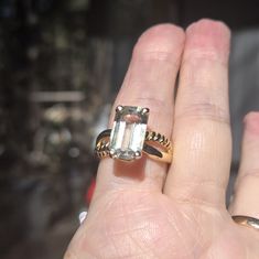 This Is A New Beautiful Natural Emerald Cut Green Amethyst Gemstone Set In Solid 925 Sterling Silver Dipped In 24k Gold. I've Twisted One Bar On The Band For Added Elegance. This Is A Simple Yet Stunning Ring To Add To Your Estate. Please Ask Questions And Make An Offer. I Can't Say Yes If You Don't Ask! Classic Green Amethyst Jewelry For Anniversary, Yellow Gold Green Amethyst Ring For Anniversary, Emerald Cut Green Amethyst Yellow Gold Jewelry, Anniversary Green Amethyst Ring In Yellow Gold, Classic Green Amethyst Jewelry For Wedding, Classic Green Amethyst Jewelry For Gift, Luxury Green Amethyst Jewelry For Wedding, Formal Green Amethyst Emerald Cut Jewelry, Classic Green Amethyst Jewelry For Formal Occasions