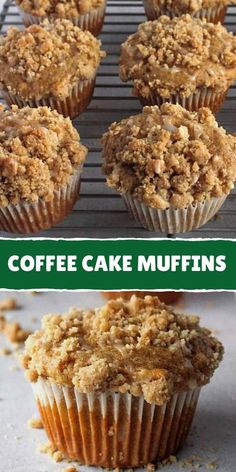 coffee cake muffins on a cooling rack with the words coffee cake muffins above them