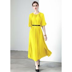 This Dress is fashionable for every occasion. the dress is made-to-order by professional tailors. You can choose from 50 colors, Regular sizes 2 to 16 and plus sizes 14w to 26W. Custom size is also available.. The product details: Age: Ages 25-35 Years Old, Closure Type: Pullover, Decoration: Folds, Dresses Length: Mid-Calf, Elasticity: High Strecth, Fabric Type: Polyester, Fit Type: LOOSE, Gender: Women, Material: Polyester, Neckline: O-Neck, Pattern Type: Solid, Profile Type: A, Season: Spring Yellow Pleated A-line Midi Dress, Yellow A-line Midi Dress Solid Color, Yellow Solid Color A-line Midi Dress, Elegant Yellow Pleated Maxi Dress, Fitted Yellow Pleated Midi Dress, Elegant Yellow Pleated Dress, Spring Pleated Sheath Midi Dress, Yellow Short Sleeve Solid Midi Dress, Yellow Pleated Short Sleeve Dress