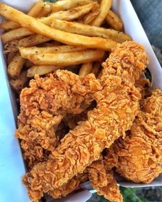 fried chicken and french fries in a container