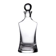 an empty glass bottle with a metal stopper on the top is shown in front of a white background