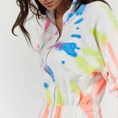 Lezat Jumpsuit Restore Soft Terry Jumpsuit - Neon Tie Dye Neon Tie Dye, One And Done, Tank Jumpsuit, Tie Dye Jumpsuit, Tie Dye Colors, Sustainable Fabric, Terry Fabric, French Terry Fabric, Soft Natural