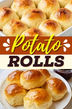 the recipe for potato rolls is shown in this collage