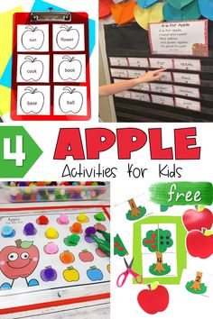 apple activities for kids to do with their teacher's hands and the words apples on them