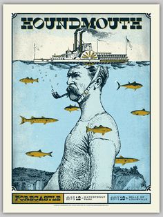 a man with a pipe in his mouth is surrounded by fish on the cover of an illustrated book