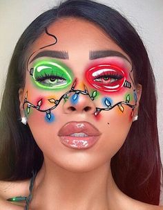 Christmas Creative Makeup Looks, Thanksgiving Makeup Creative, Glam Christmas Makeup, Christmas Lights Makeup, Christmas Tree Makeup, Christmas Makeup Art, Creative Christmas Makeup Looks, Creative Christmas Makeup, Very Easy Makeup