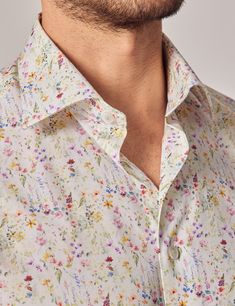 Groomsmen Floral Shirt, Floral Dress Shirt Men, Black Tie Men, White Floral Shirt, Playful Aesthetic, Aesthetic Prints, Hawes And Curtis