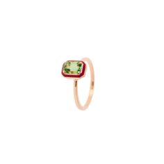 Ring in Pink Gold & Raspberry Enamel set with Green Tourmaline Gem Diamonds, Soft Toothbrush, Charm Pendant Necklace, Recycled Gold, Green Tourmaline, Ring Collections, Leather Pouch, Charm Earrings, Pink Gold