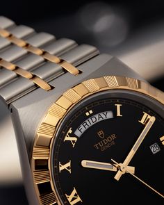 Royally daring. Featuring chic Roman numerals and a unique day and date display on its dial, the 41 mm #TudorRoyal is the ideal accessory to level up your style. Anywhere, anytime.​ Are you game to join the adventure?​ #TudorWatch #BornToDare Tudor Watches Men, Tudor Black Bay 58 Bronze, Tudor Heritage Chrono