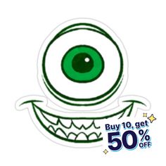 a sticker with an evil looking eye on it's face and the words buy 10