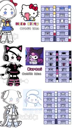 an image of hello kitty and her friends in the style of cartoon character characters, with various