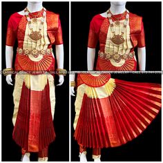 Design by Classical Dance Jewelry® ❥ Traditional Bharatanatyam costume wore during regular dance programs or arrangetram performance. ❥ Material : Art Silk ❥ Type : Traditional pant costume ❥ Easy to wear ❥ layer front fan  30 inch PANT LENGTH Dress Measurements ( all the measurements approximately 1 -2 margin buffer) Age: 7 - 9 yrs  ❥ PANT MEASUREMENTS:   ☛ Pant Length: 29-30 inch   ☛ Pant Waist: 27-28 inch   ☛ Pant Hip: 28-29 ❥ BLOUSE MEASUREMENTS :   ☛ Blouse length: 10-11 inch   ☛ Blouse Shoulder : 11-12 inch   ☛ Blouse around Bust: 25-26 inch   ☛ Blouse Lower Chest: 23-24 inch   ☛ Blouse Sleeves length: 5-6 inch   ☛ Blouse sleeve round: 9 - 10 inch   ☛ Blouse armpit: 11 - 12 inch ❇️ ❇️ NOTE: FOR THIS SIZE DRESS BLOUSE COMES WITH NO DARTS ️ ❇️    Set includes     ☛ Pant, Blouse, Dhavan Ceremonial Anarkali Churidar For Transitional Season, Ceremonial Anarkali Set With Traditional Drape, Anarkali Paithani Silk Sets With Traditional Drape, Paithani Silk Anarkali Sets With Traditional Drape, Gold Paithani Silk Sets In Traditional Drape, Anarkali Ceremonial Sets For Festivals, Traditional Paithani Silk Sets For Puja, Anarkali Sets For Ceremonial Festivals, Anarkali Set With Traditional Drape For Puja