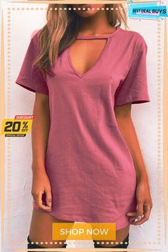 Fashion Casual Solid Patchwork V Neck A Line Dresses(11 Colors) Solid Cotton V-neck Mini Dress, Cotton V-neck Mini Dress, Solid Color Short Sleeve Shift Mini Dress, Solid Color Shift Mini Dress With Short Sleeves, Fashion Mini Dress, Bright Outfit, Bright Outfits, Outfit Ideas For Women, Mini Dress Fashion